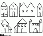 Une collection de dessins simples de différentes maisons d’un village