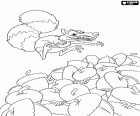 L’écureuil préhistorique Scrat est folle de glands. Dans ce dessin Scrat est à sauter sur un tas de glands