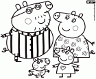 La famille de Peppa Pig avec leur pyjama : Papa Pig, Maman Pig, Peppa Pig et Georges Pig