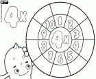 La pieuvre Pypus avec la roue de la multiplication du 4 en blancs, multiplications à résoudre
