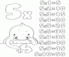 5 x, la table de multiplication par 5 avec Pypus, un dessin à colorier et apprendre les multiplications de 1 à 10 par le numéro cinq