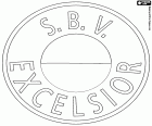 Emblème du SBV Excelsior, Stichting schoon Voetbal Excelsior, club de football avec siège à Rotterdam, ville portuaire à l’ouest des pays-bas. Le port de Rotterdam est le plus grand port de fret en Europe, il a une position stratégique à l’embouchure du Rhin dans la mer du Nord
