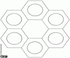 Schéma chromatique formé par six hexagones avec six cercles intérieurs pour les couleurs complémentaires