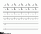 De faire un exercice de calligraphie par les lettres T et A, TA, la première syllabe avec la lettre T et les cinq voyelles