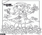 Un coloriage de Holly Hobbie heureux avec fleurs de printemps