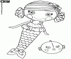 Coral Sea Shells, un personnage de Lalaloopsy dans son costume de sirène avec son animal de compagnie, un poisson-globe