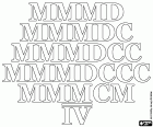 Les centaines de chiffres romains de 3 500 à 4 000. Les chiffres romains qui correspondent aux 3500, 3600, 3700, 3800, 3900 et 4000
