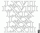 Nous allons venir dans le système romain numérique pour atteindre 100. Les chiffres romains 67, 68, 69, 70, 71 et 72 dans cette page de coloriage