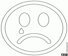 Le visage de Smiley avec une larme tomber vers le bas de la joue et la bouche tournée vers le bas exprime un sentiment de tristesse