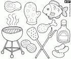 Une collection de Coloriages sur les barbecues avec certains des produits plus courants et quelques ustensiles essentiels. Un barbecue peut être un repas de fête, car il peut être préparé pour de nombreux convives