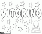 Vitorino, nom pour garçon en Portugais, variante de Vitor. Aussi un prénom masculin en espagnol, variante de Victorio et Victorino
