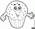 Un muffin avec un visage souriant et deux bras