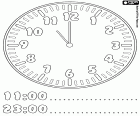 11:00 et 23:00, il est onze heures dans cette horloge, un dessin à colorier pour apprendre les heures sur l’horloge