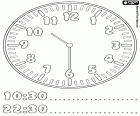 10:30 et 22:30, l’horloge indique il est dix heures et demie, trente minutes après dix et trente minutes à onze heures