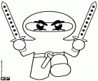 Un guerrier ninja armé avec deux katanas