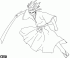 Renji Abarai dans l’action avec l’arme. Il est un shinigami, un personnage de Bleach