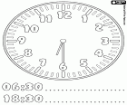 06:30 et 18:30, une horloge analogique indiquant qu’il est six heures et demie. Dans une horloge numérique, qu'il est six heures et trente minutes du matin, dans la deuxième horloge numérique, il est six heures et trente minutes du soir