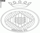 Emblème du Girona FC. Un club de football fondé en 1930 dans la ville de Girona ou Gérone. La saison 2017-2018 jouera pour la première fois de son histoire dans la Division première espagnole, La Liga, après avoir obtenu la deuxième position dans la Liga 123 de la saison 2016-2017