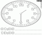 01:30 et 13:30, les aiguilles de l’horloge indiquent que maintenant il est une heure et demie de la nuit ou d’après midi et demie. Une heure et trente minutes