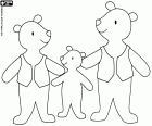 La famille des trois ours dans un style de dessin simple et d’une vue frontale