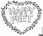 Le logo de Happy Feet à l’intérieur d’une portée en forme de coeur avec des notes de musique