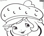 Le visage souriant de Charlotte aux fraises ou Fraisinette. Strawberry Shortcake avec son chapeau qui s’inspire d’une fraise