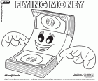 Une liasse de billets avec des ailes, un emoji qui représente cet argent va voler. Flying Money, nom d’origine en anglais, un personnage du film