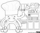 Notre ami Pypus aime cuisiner. Dans ce dessin à colorier nous voyons Pypus heureux dans la cuisine avec une toque de chef