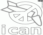 Le logo de l’ICAN, le prix Nobel de la Paix de 2017. La campagne internationale pour abolir les armes nucléaires a reçu le prix Nobel de la Paix en 2017. ICAN, les initiales du nom anglais, international campaign to abolish nuclear weapons. Le logo symbolise une bombe nucléaire désactivée par le symbole de la paix