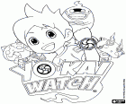 Le logo et les personnages principaux de Yo-kai Watch : Nate, Whisper, Jibanyan et Komasan