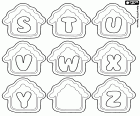 Les lettres majuscules S, T, U, V, W, X, Y et Z à l’intérieur d’une petite maison, un biscuit de Noël