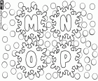 Les lettres M, N, O et P, une feuille à colorier avec quatre lettres de l’alphabet de flocons de neige