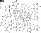 Marshall et Chase de Paw Patrol parmi les étoiles, un dessin à colorier