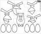 Casse-tête du jeu vidéo Angry Birds. Les oiseaux en colère, les oeufs et les cochons