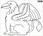 Puzzle d’un sphinx, un être mythologique avec le corps d’un lion et la tête et les ailes d’un faucon