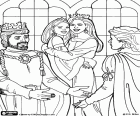 La princesse Leonora et sa mère heureuses et embrassées en voyant que le roi accueille son fiancé, le prince