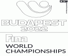 Logo du Championnat du Monde de Natation Budapest 2022. Ce championnat du monde organisé par la FINA se déroule dans la capitale hongroise du 18 juin au 4 juillet 2022