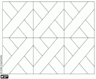 Motif simple formé de pièces carrées avec deux diagonales croisées. La répétition des pièces crée une composition de carrés imbriqués qui est utilisée dans l’ébénisterie et les parquets en bois.