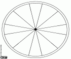 Un mandala avec un anneau circulaire et des lignes radiales à différents angles divisant le cercle intérieur en douze parties