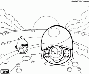 Coloriage Red Bird et un cochon avec casque