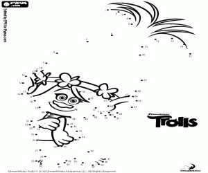Coloriage Relier les points de Poppy, Les Trolls