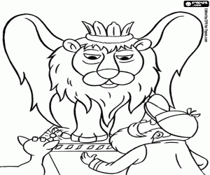 Coloriage Le Renne, le Père Noël et le Roi Lion
