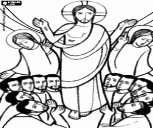 Coloriage Ressuscité Jésus et les apôtres