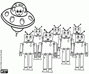 Coloriage Les robots et l'alien