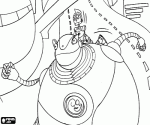 Coloriage Rodney Copperbottom et un robot géant