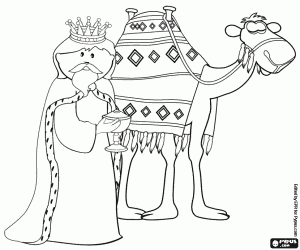 Coloriage Le roiu Gaspard et le chameau