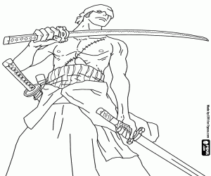 Coloriage Roronoa Zoro avec ses épées