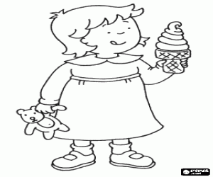 Coloriage Rosie, la sœur de Caillou et un glacée