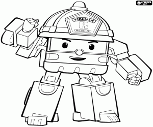 Coloriage Roy, le camion de pompier robot