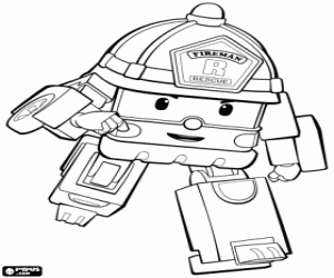 Coloriage Roy le robot pompier en action